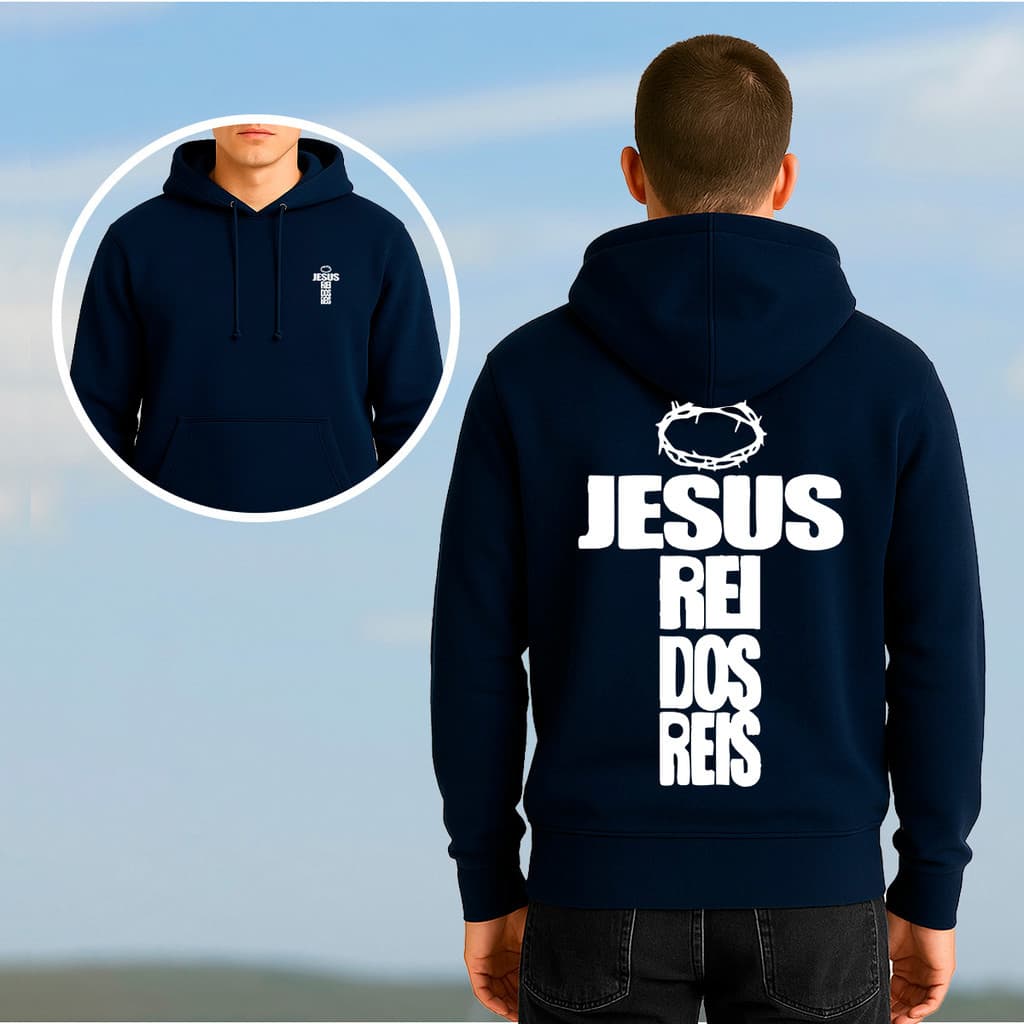 Moletom Gospel Masculino Jesus Rei Dos Reis Coroa De Espinhos P ao GG Envio Rapido