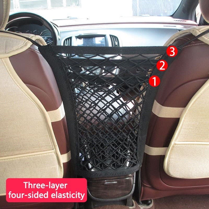 Bolsa de Rede para Encosto de Banco de Carro - Organizador Universal de Armazenamento Interno de 3 Camadas 5KIX