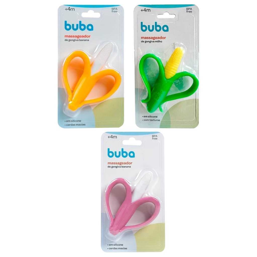 Mordedor Massageador de Gengiva Infantil Buba Banana Milho Verde Bebê Bananinha Infantil Silicone Dentinho Bebe