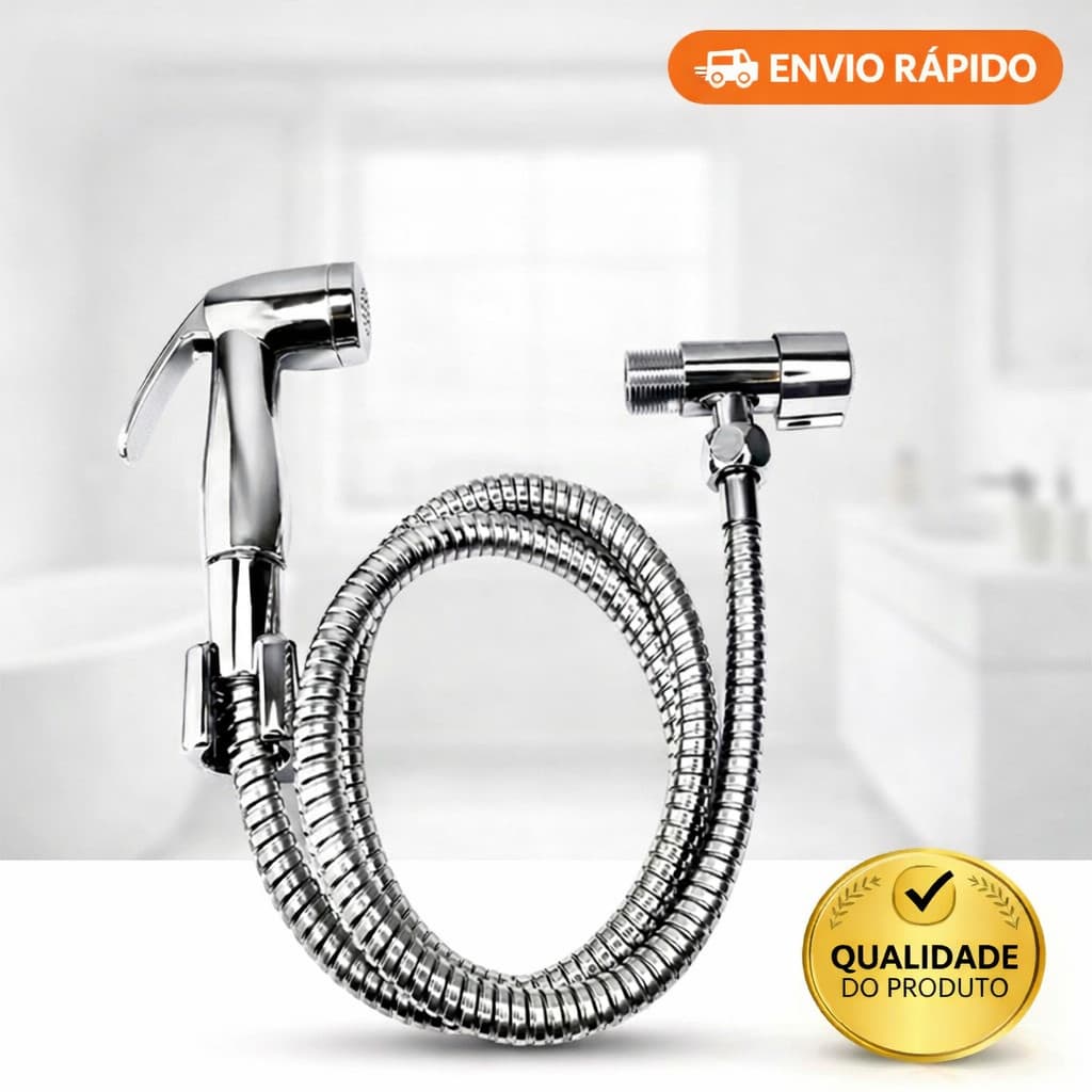 Ducha Higiênica Banheiro Completa 1/4 Metal Cromado Inox 1,20m Chuveirinho Privada Com Registro
