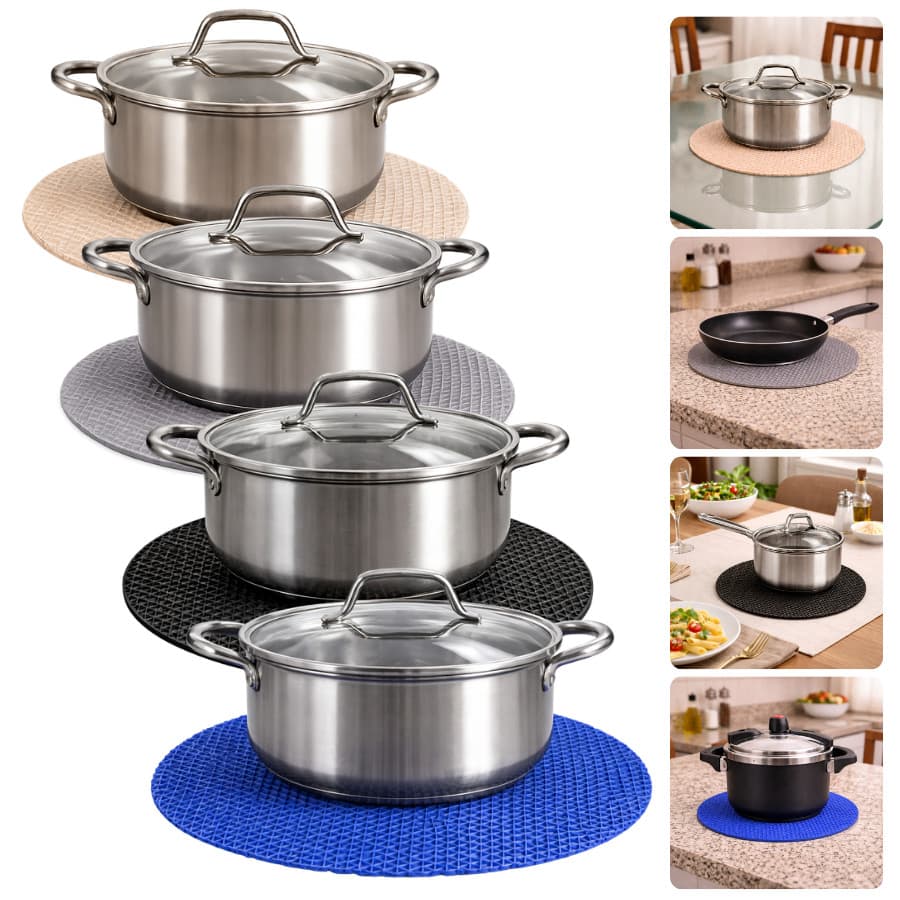 Descanso Protetor Panelas Travessas Redondo 25cm Antiderrapante Flexível Mesa Posta Cozinha