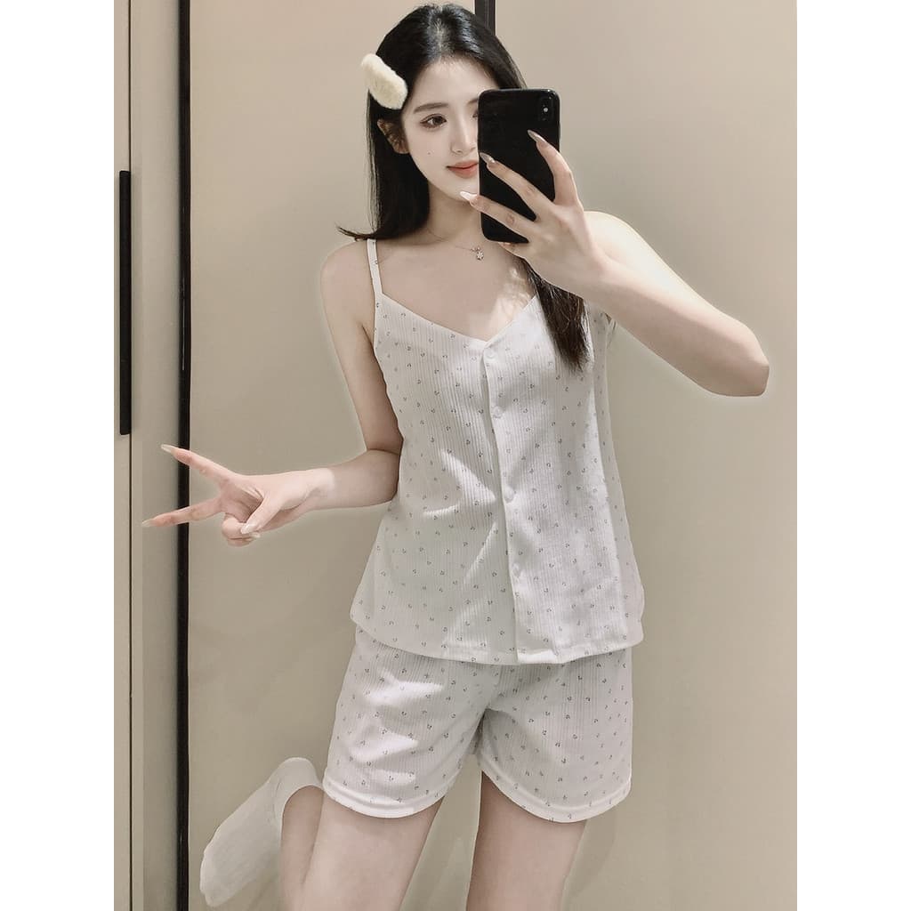 Doce estilingue Shorts pijamas feminino verão algodão Floral com decote em V estilo fino 2026 novo estilo Loungewear ter