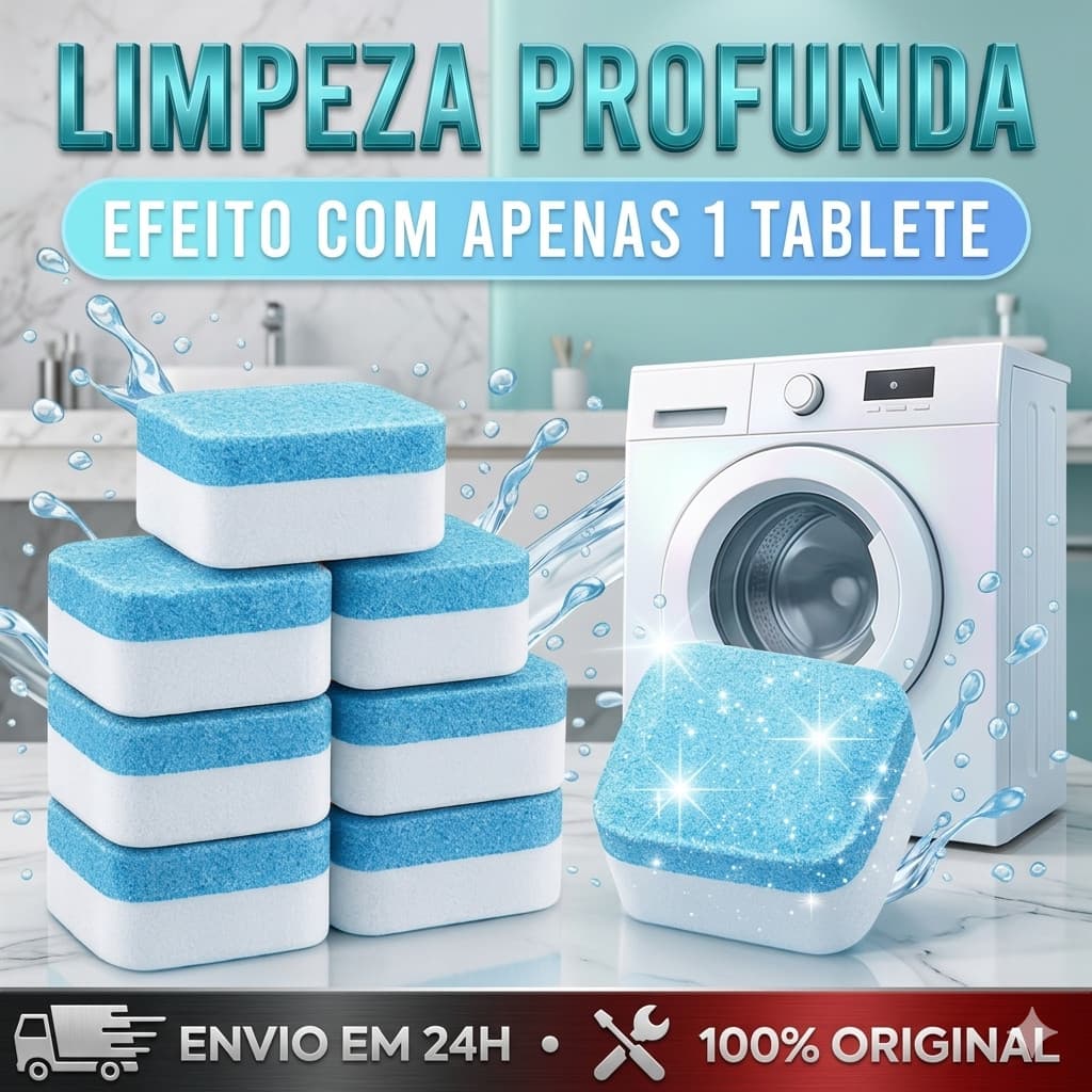 Kit 12/24/36/48/60 Pastilhas para Limpeza de Máquinas de Lavar Roupas Efervescentes Multifuncional