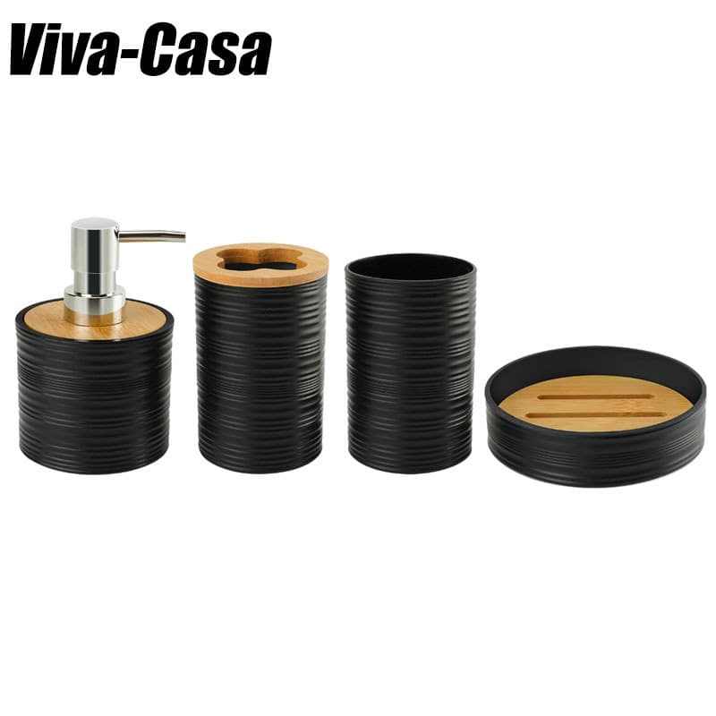 Kit Banheiro Louis 4 Peças Cinza - Porta Sabonete Líquido, Saboneteira e Porta Escova Moderno