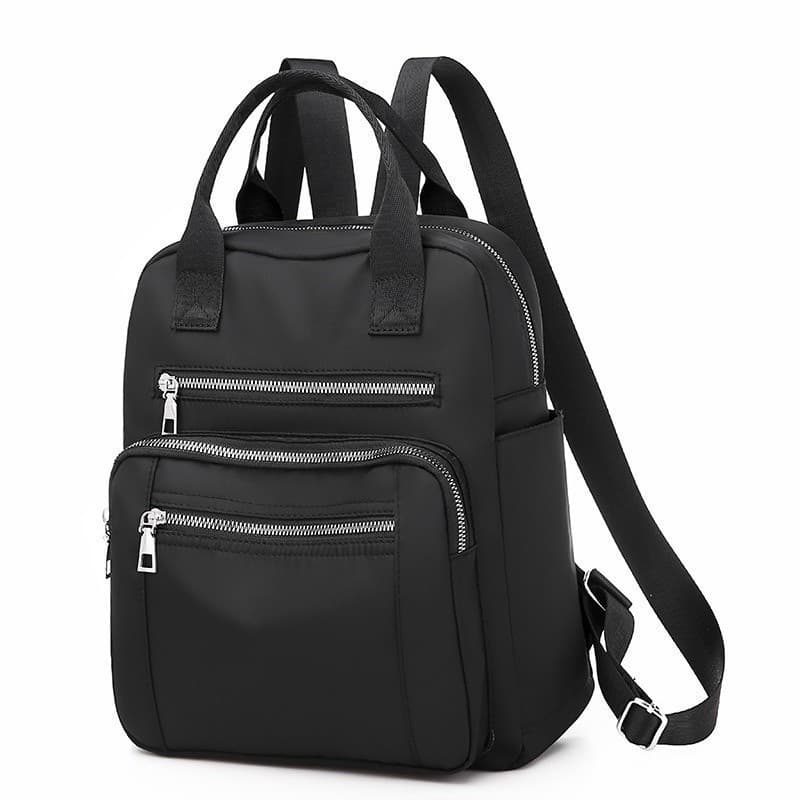 Mochila Feminina Preta Nylon Impermeável Reforçada Escola Faculdade Trabalho Vários Bolsos Moderna