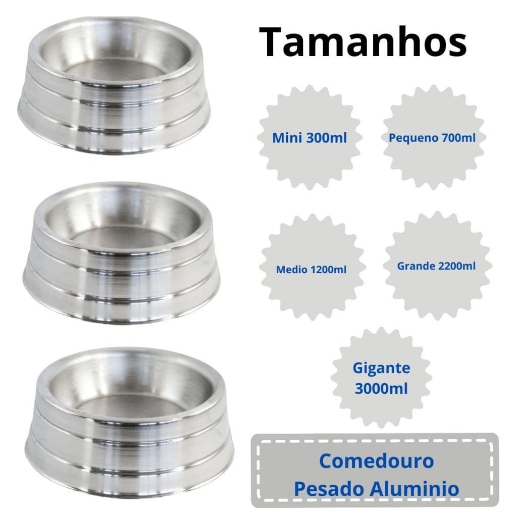 Comedouro ou Bebedouro de Alumínio Pesado Antiderrapante Para Cães e Gatos premiun
