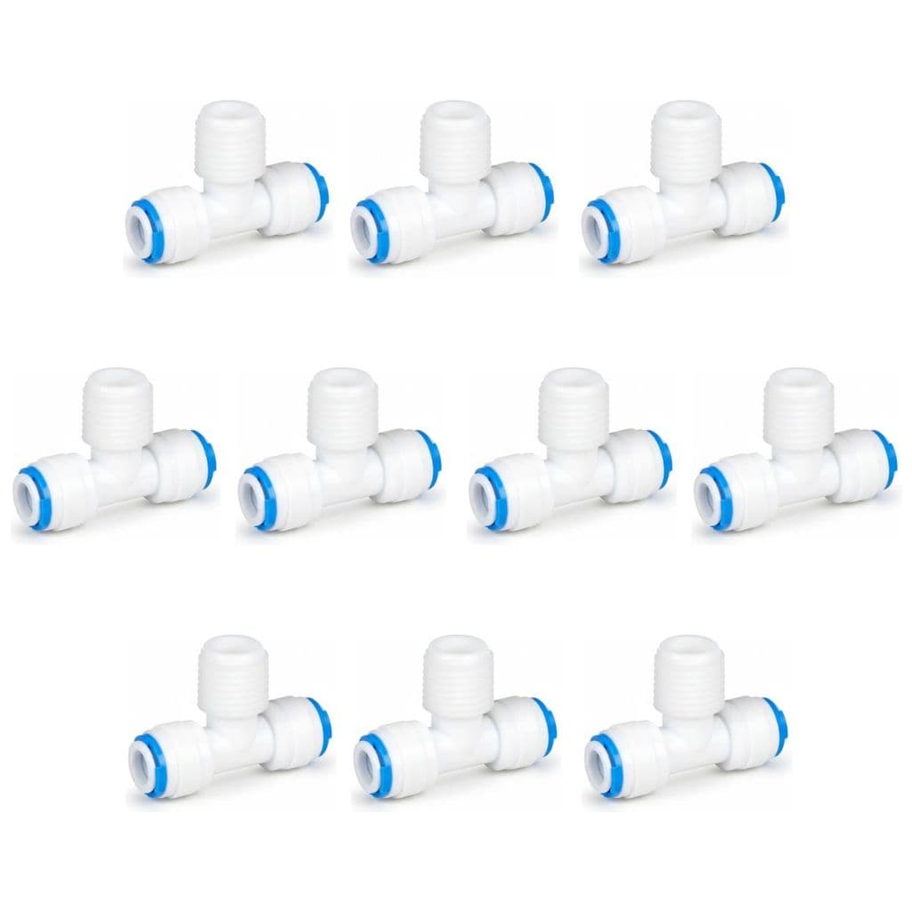 Kit 10 Conector União T Engate Rápido 1/4" com Rosca Tripla para Filtro Alta Resistência