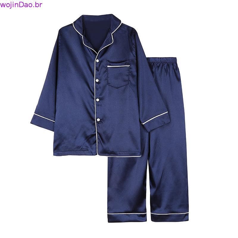 Pronto entrega infantil Conjunto de pijama cetim e seda com mangas curtas para meninos/meninas