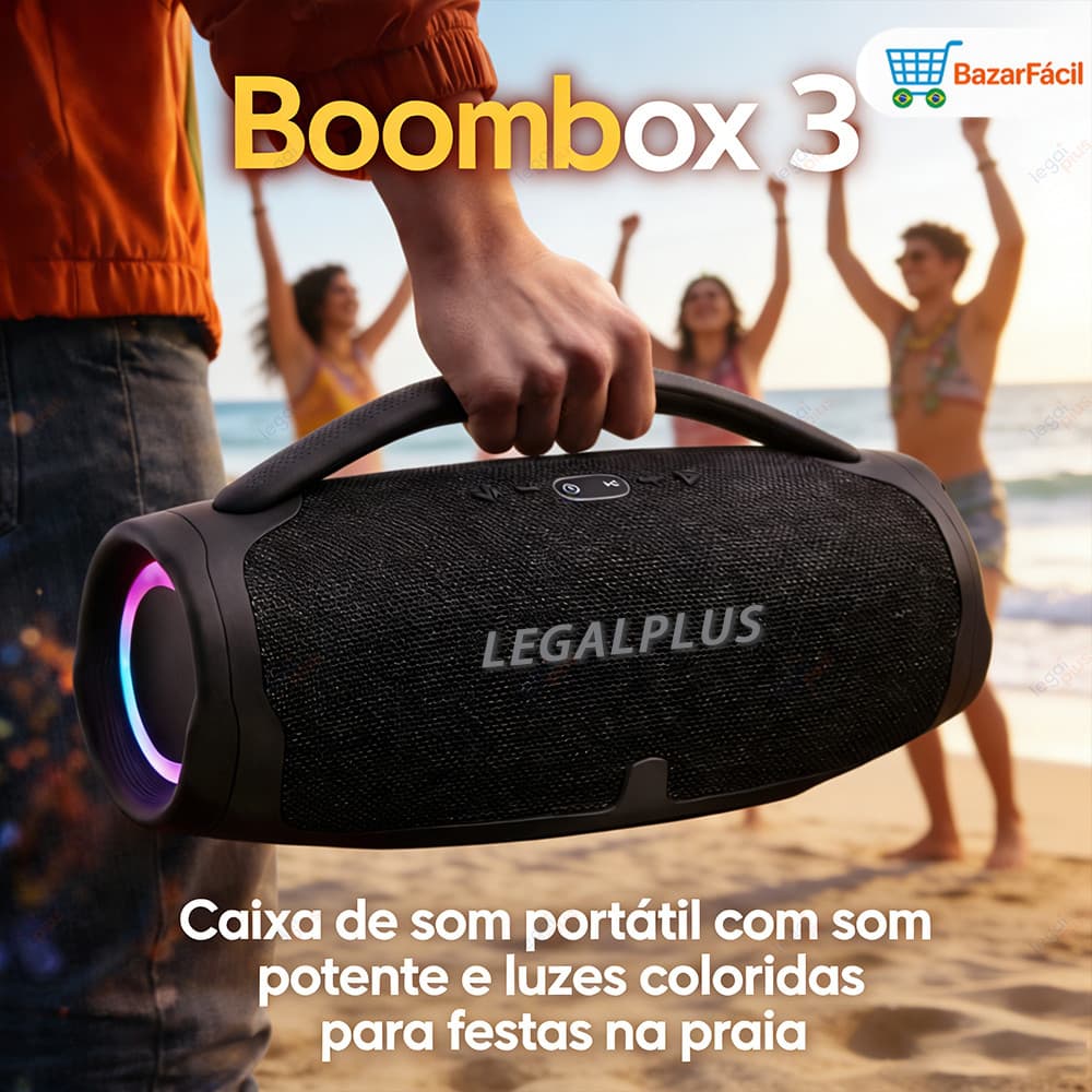 Caixa De Som Boombox 3 Bluetooth 70W Som Potente High Bass Resistente Água Pen-Drive Diversos tamanhos