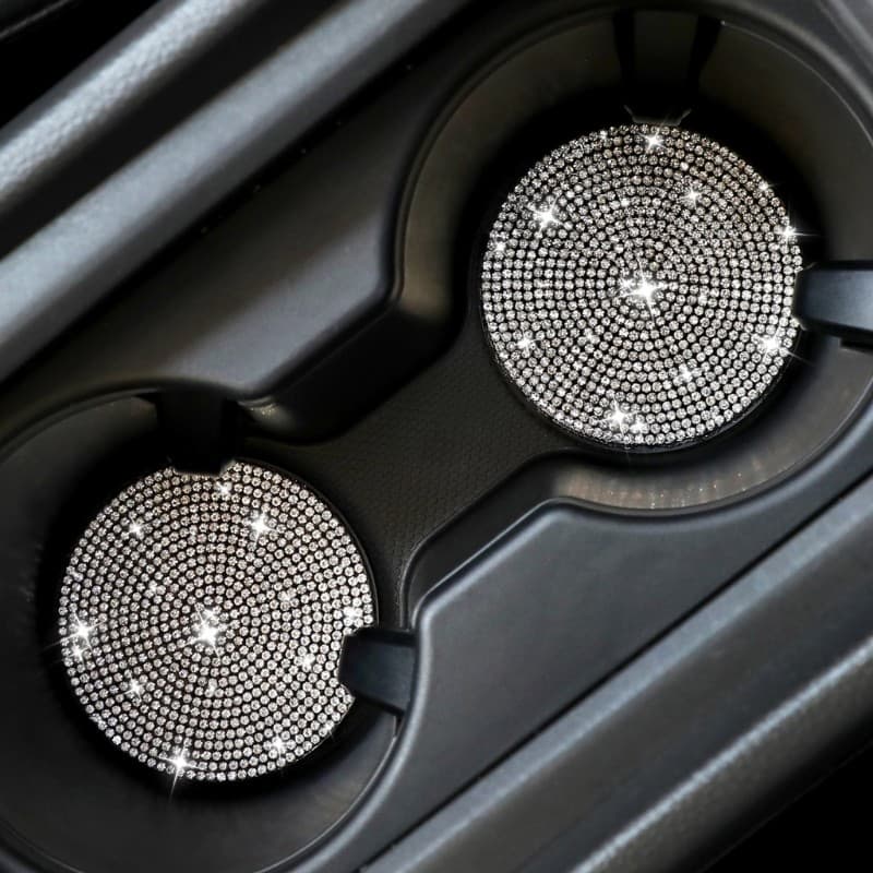 Suporte De Copo De Borracha Antiderrapante Aconchegante Para Carro , Tapete Com Strass Brilhantes , Porta-Copos Colocaçã