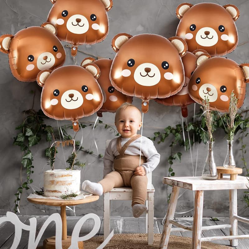 2/3/5Pcs Balões De Cabeça De Urso Marrom Cartoon Animal Foil Balloon for Kids Jungle Birthday Party Decoração Baby Showe