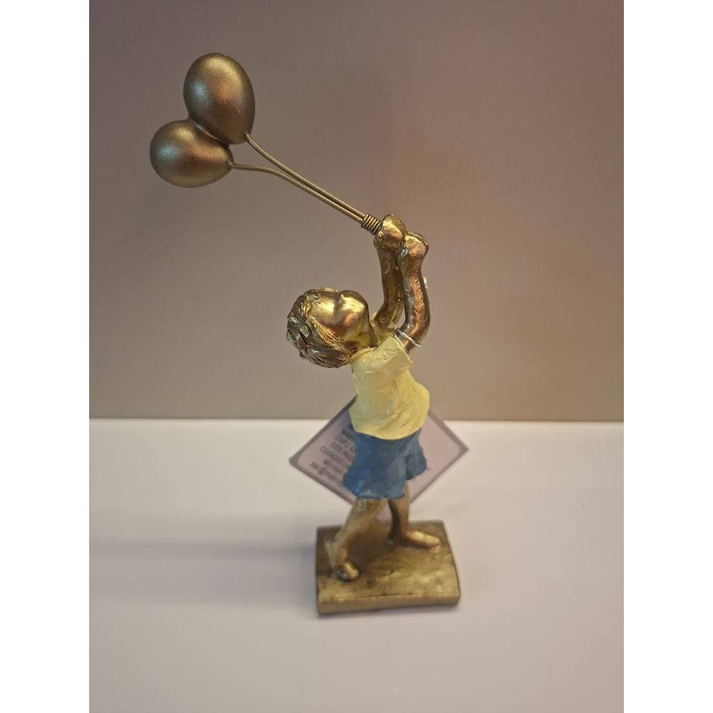 Escultura Estatueta Estátua Menino Balões Decoração Criança Balão Casa Sala Quarto Mesa Escritório Rack Estante Resina