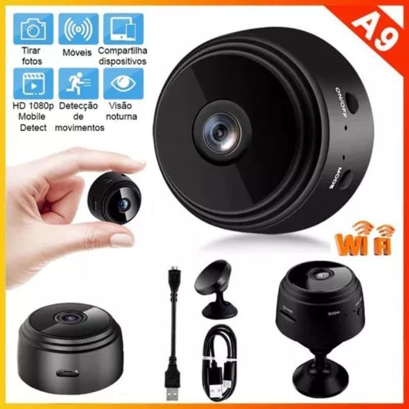 Mini Câmera Espiã A9 Wi-Fi Full HD 90° com Suporte