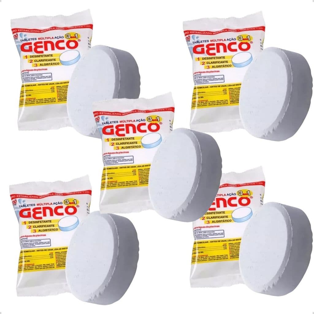 Kit 5 Pastilhas Cloro Genco 3 Em 1 Tablete 200g Múltipla Ação Original