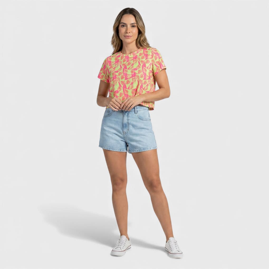 Blusa Feminina Estampada com Manga Curta Rovitex