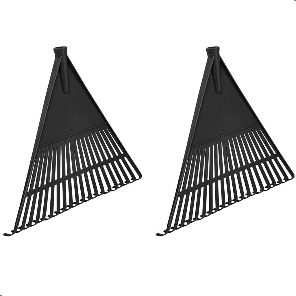 Kit 2 Vassouras Rastelo Plástico Preto Jardim Grama Sem Cabo