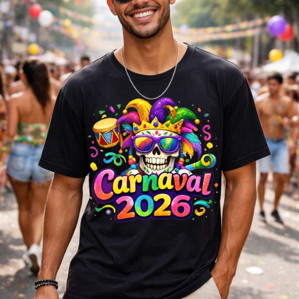 Camiseta Unissex Carnaval Folia 2026 Estampa Realista Algodão REF1649