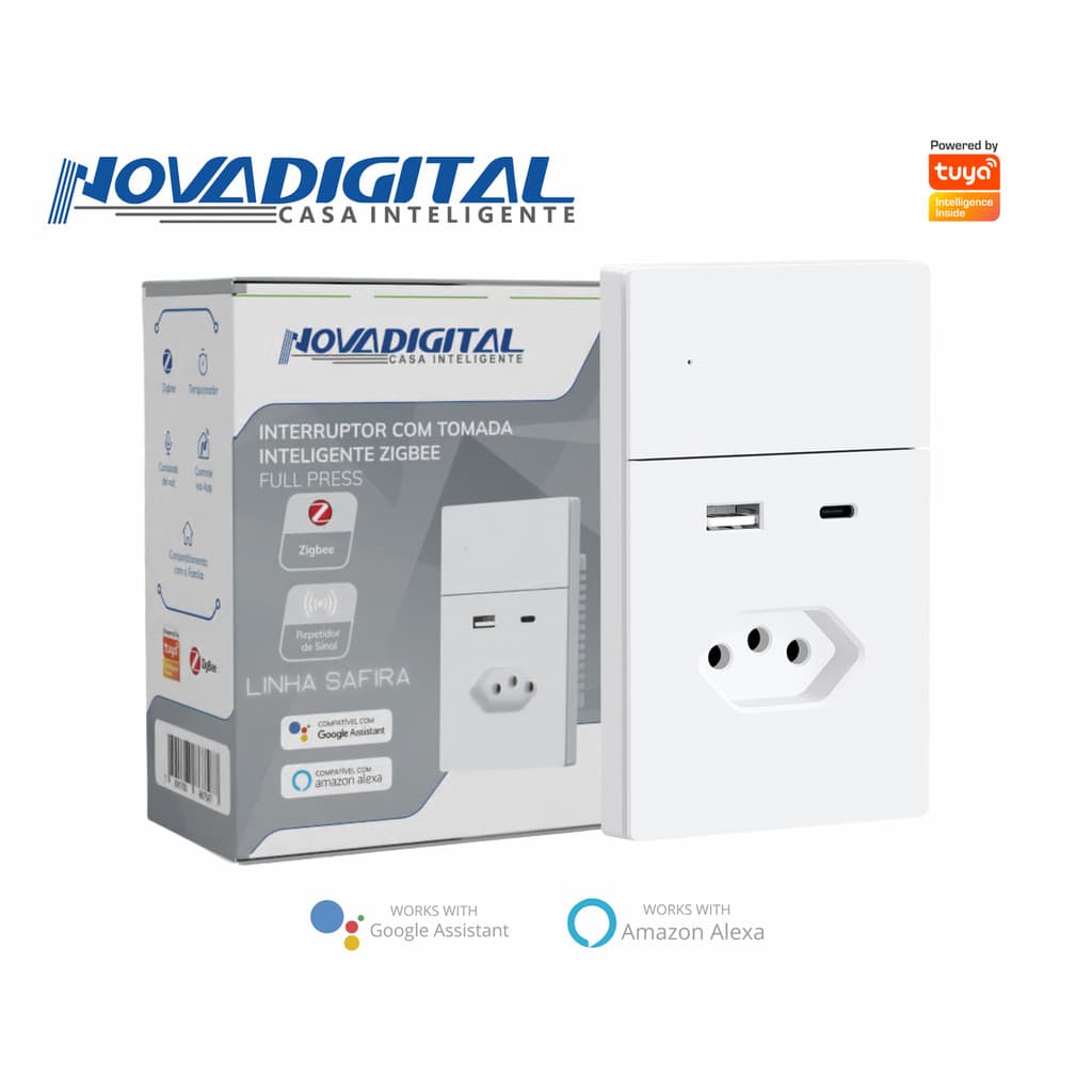 Interruptor Inteligente Zigbee Novadigital 1 Botão com Tomada Safira Branco 20A 110-220v SA-WK-W