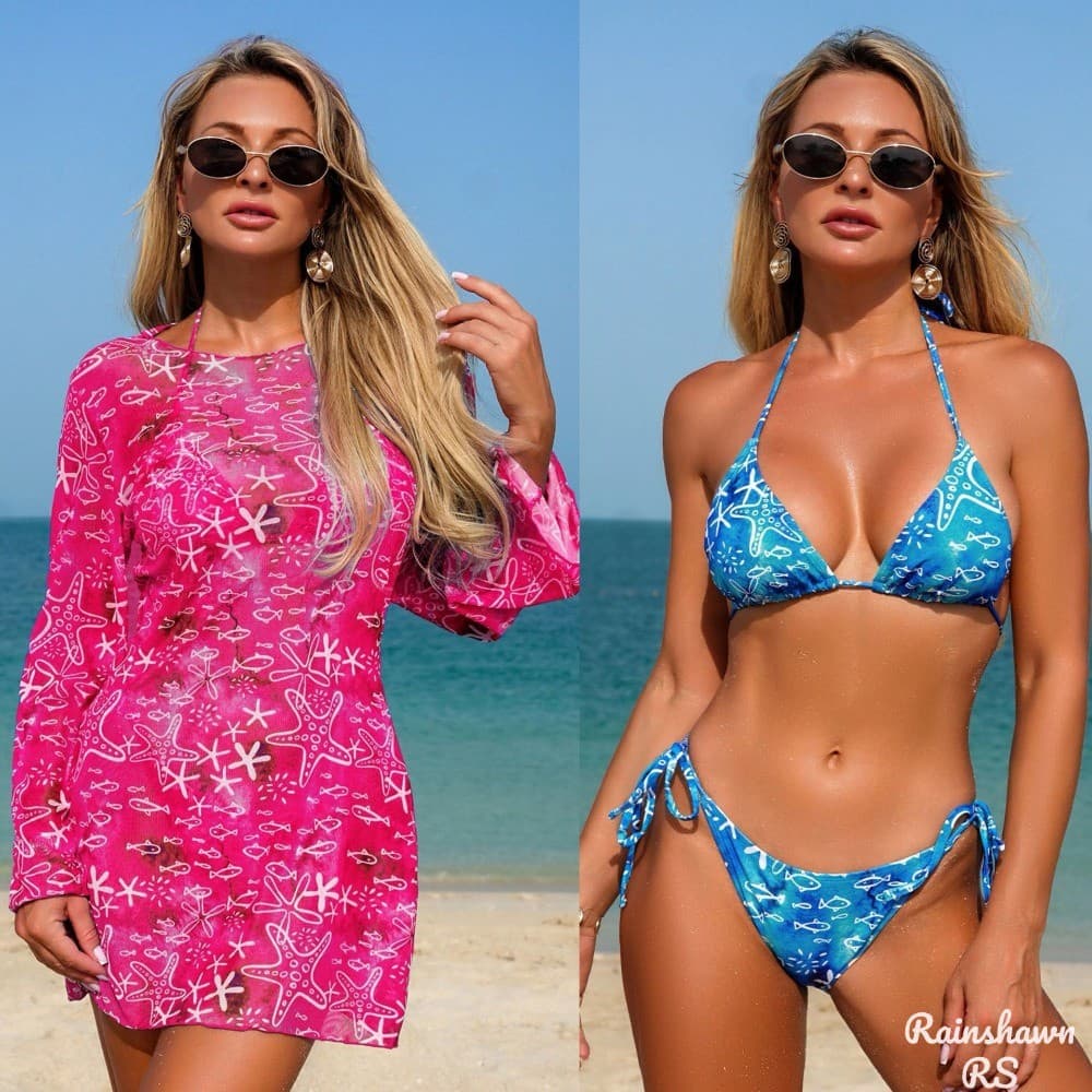 Conjunto Vestido Praia Biquíni Feminino Biquini Cintura Alta Roupa De Praia Maio Feminino Praia Maio Natação Moda Prai