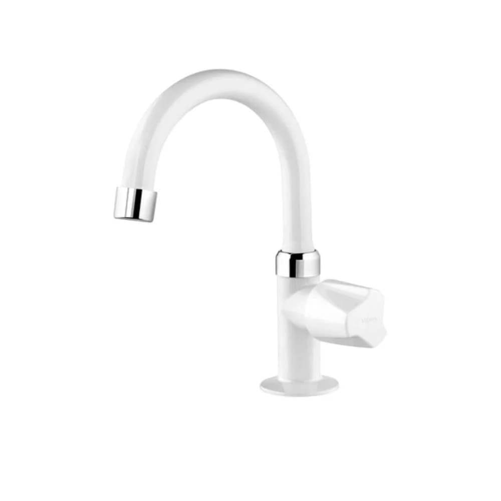 Torneira Para Lavatório Mesa Com Bica Alta Viqua Foz Branca Acabamento Baixo Cor Branco