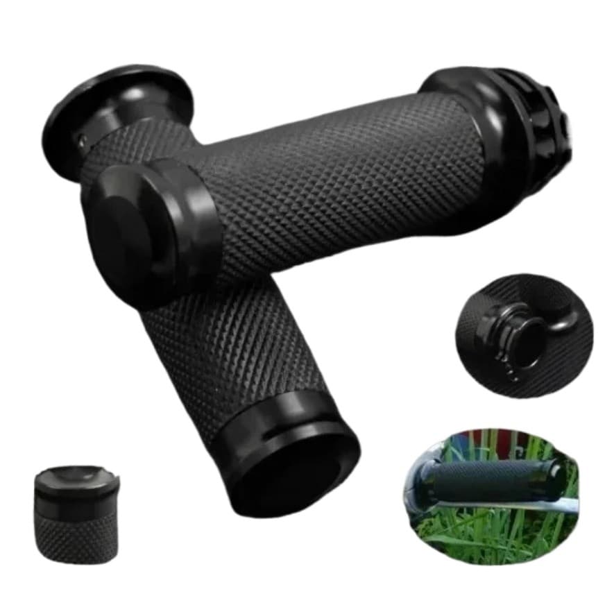 1 Par Manopla Luva Emborrachada 1 Polegada P/ Harley Moto Custom Preto