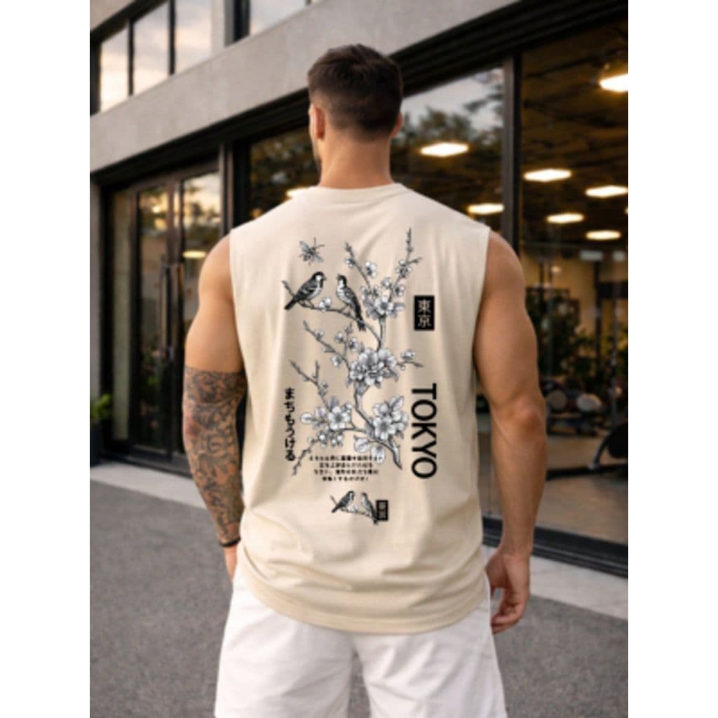 Regata Masculina Estampa Japonesa Tokyo Floral Oriental Fitness Academia Musculacao Estilo Streetwear Confortavel