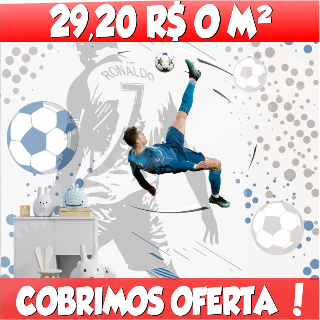 Papel de Parede Adesivo Futebol - Decoração Quarto Infantil Lavável - Painel Completo