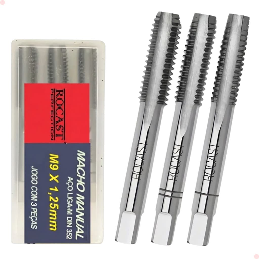 Jogo de Macho Manual Rocast M9 x 1.25 mm Aço Liga WS M Com 3 Peças