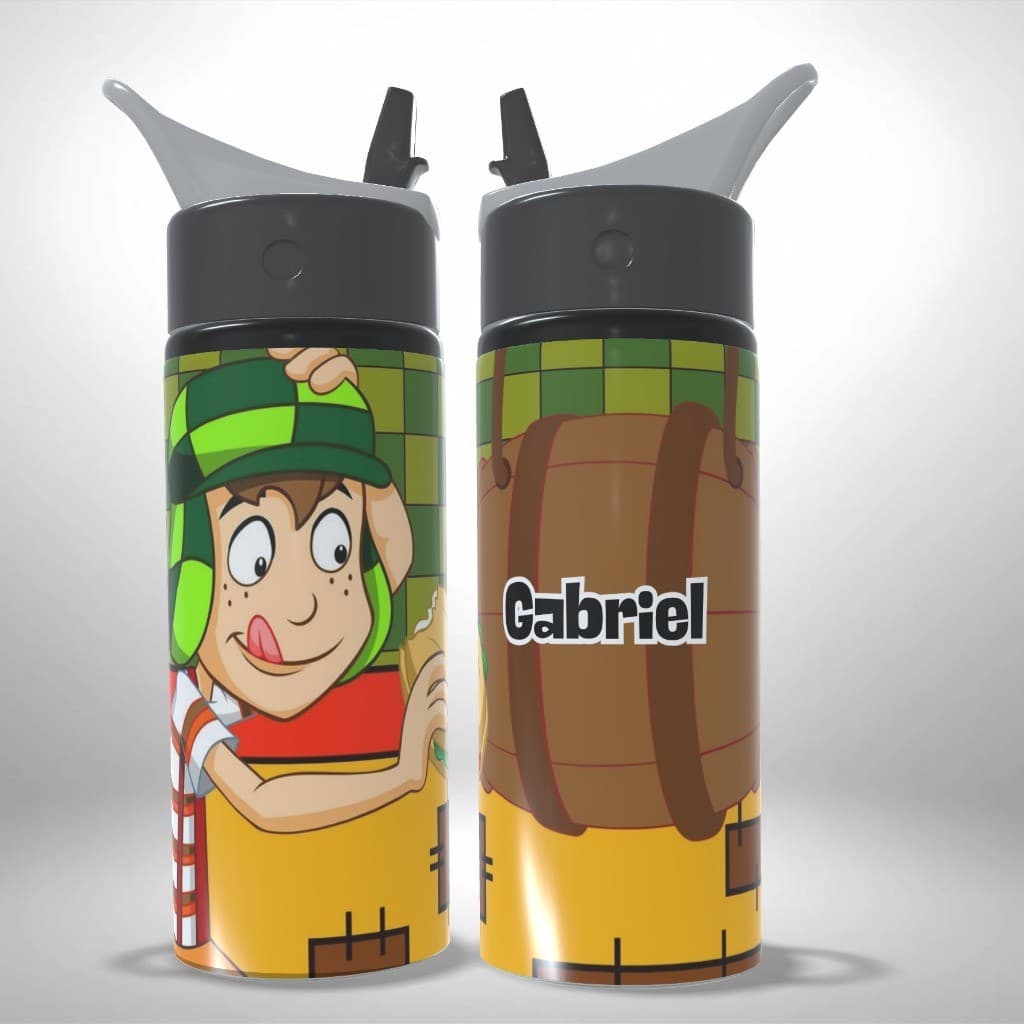 Garrafa Alumínio Infantil Personalizada Turma do Chaves Desenho Escolar
