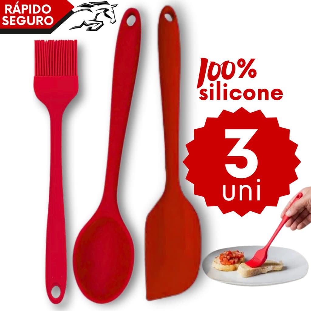 Kit Utensílio Básico de Silicone Colher Espátula Pão Dura Pincel Cozinha Para Untar