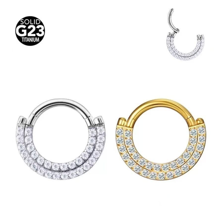 Piercing Titânio Argola Indiana Articulada Clicker com Zircônias Fileira Dupla