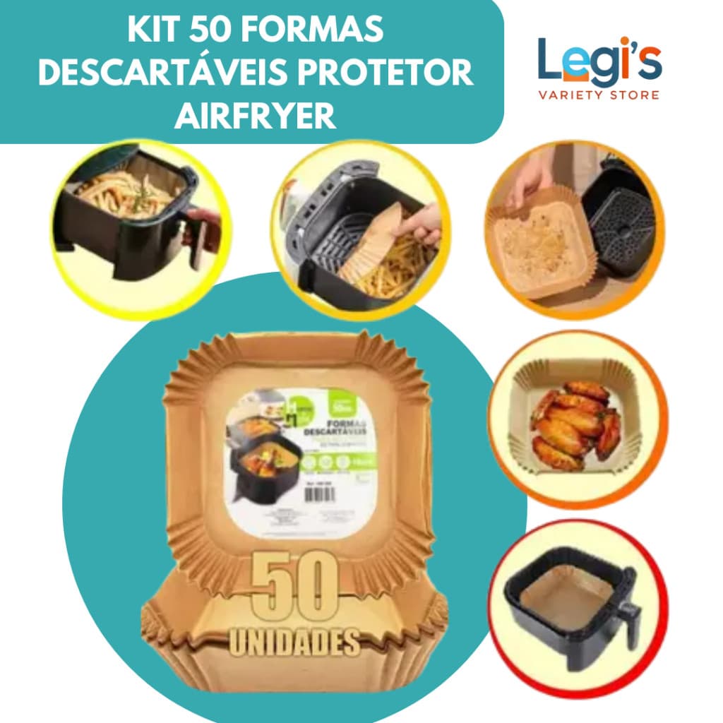 Kit 50 Formas Antiaderentes Descartáveis Airfryer – Resistente ao Calor para Cozinhar Sem Sujar