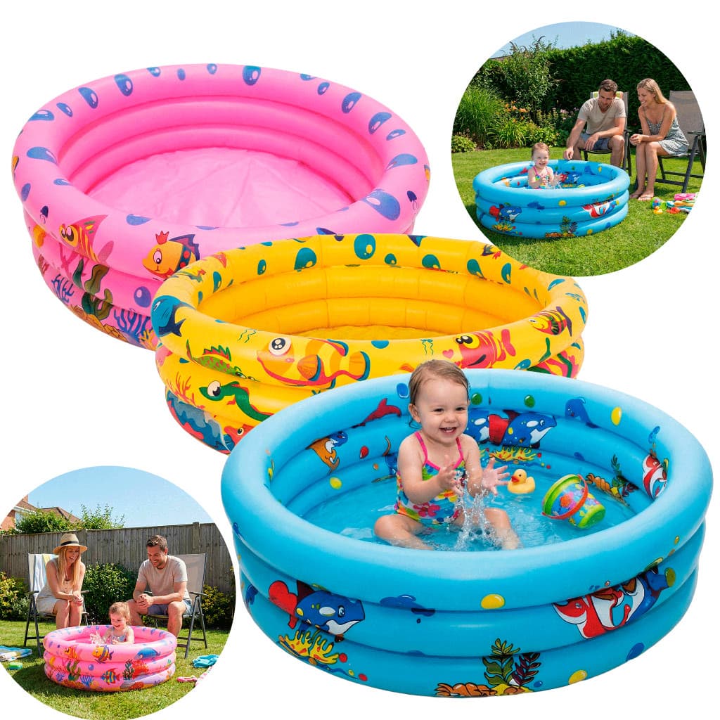 Piscina Infantil Inflável Redonda 3 Anéis Bebê Verão Menino Menina Unissex 40 Litros 60cm