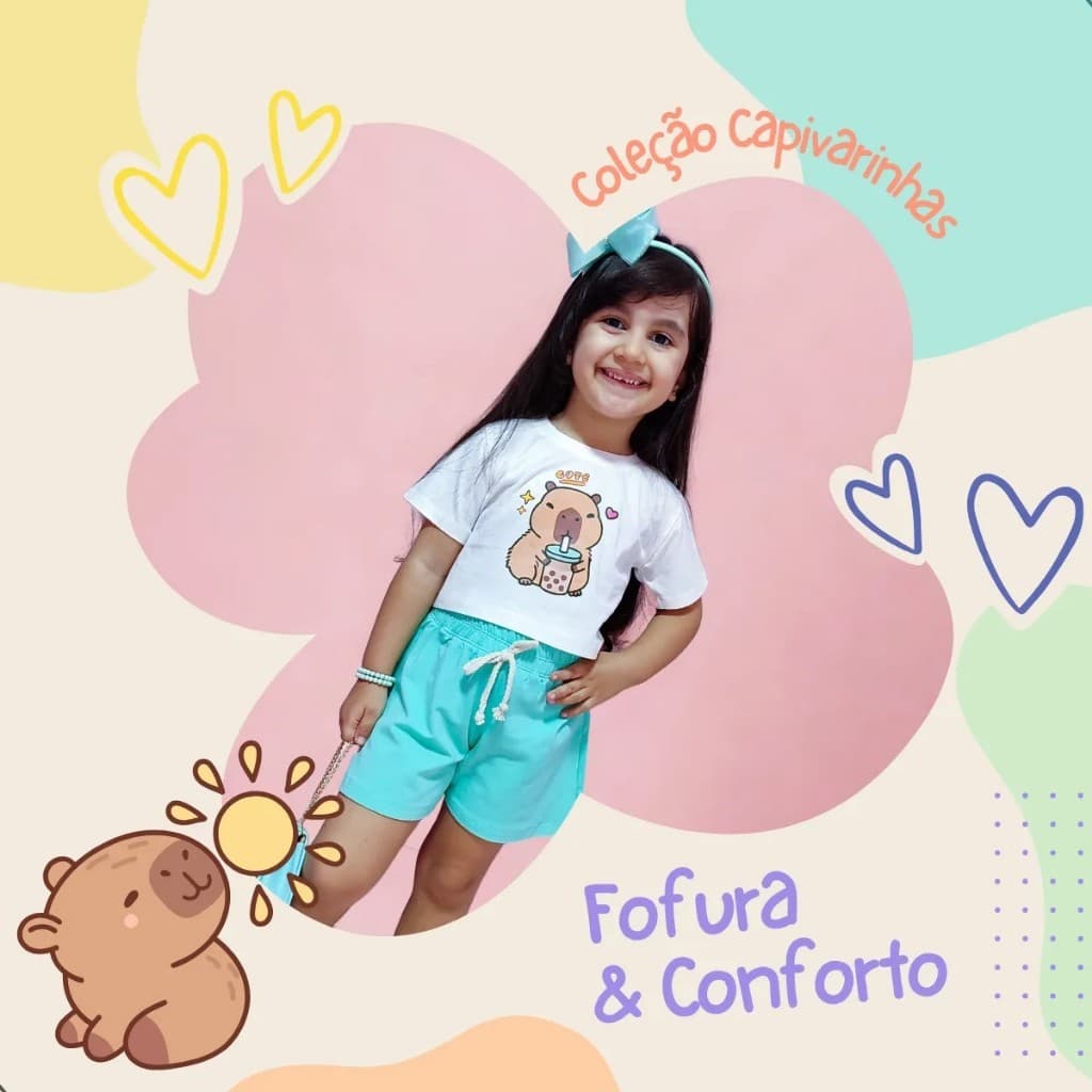 Conjunto Infantil Verão Menina Diva Blogueirinha Moda dia a dia Capivara
