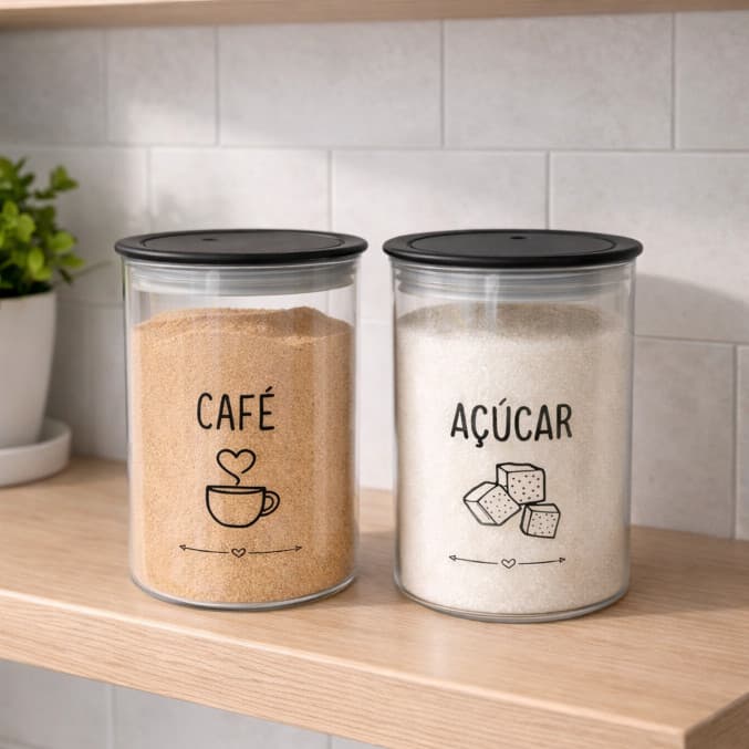 Kit Potes Herméticos Café e Açúcar Com Tampa