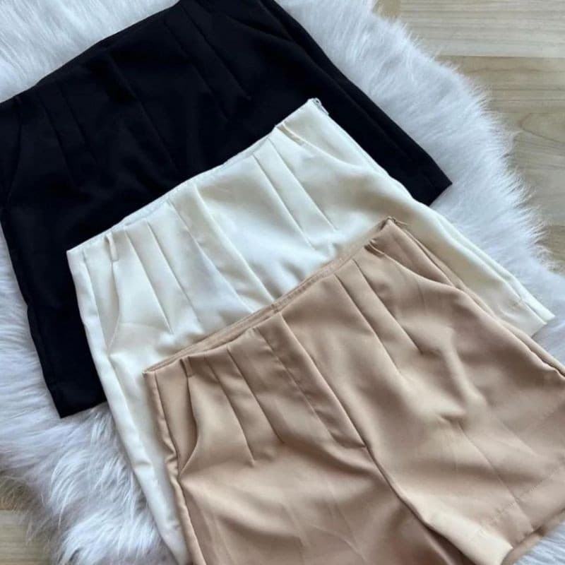 Short Feminino Alfaiataria Cintura Alta com Bolso Social Elegante Moda Verão Tendência do P ao GG