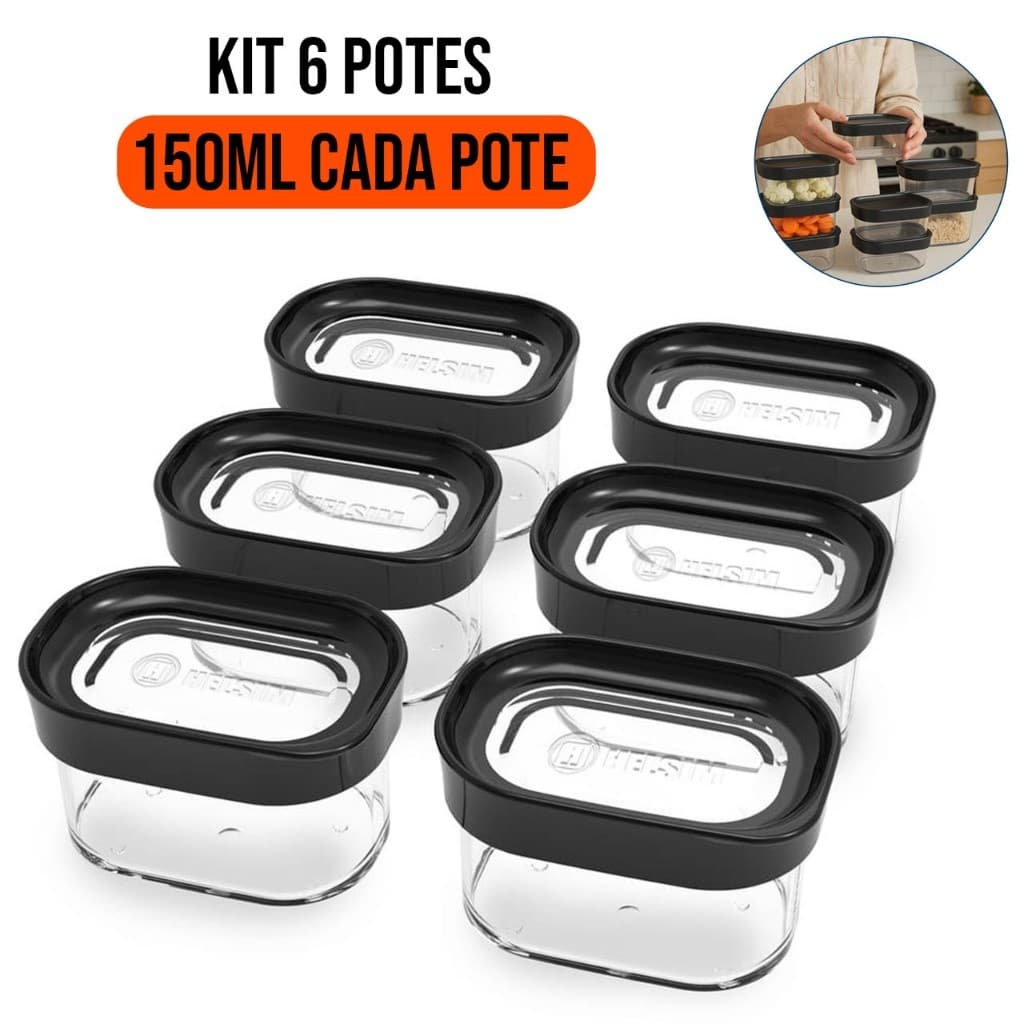 Conjunto 6 Potes Herméticos Acrílico para Temperos e Mantimentos 150ml Helsim