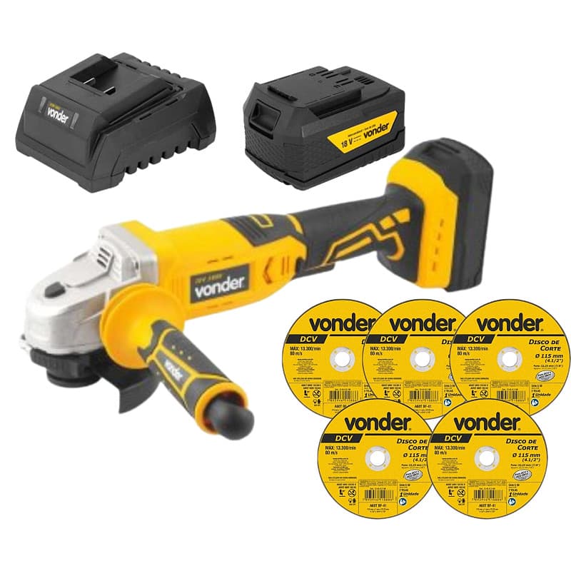 Esmerilhadeira 4.1/2 VONDER c/ 1 bat 4.0Ah IEV 1808 + 5 Disc