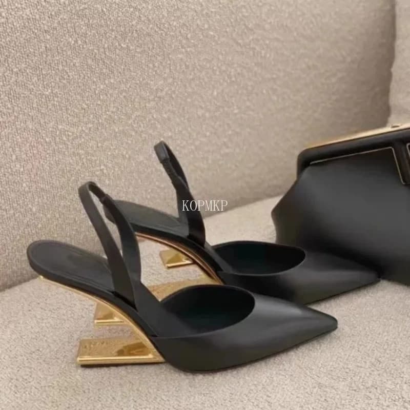 Sandálias Femininas De Couro , Salto Alto De Metal , Sapatos De Bico Fino , Verão , Moda