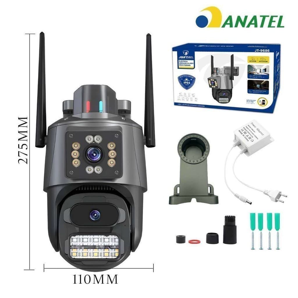 Câmera De Segurança Externa WiFi ICSEE Lente Dupla HD Visão Noturna Colorida LED Sirene De Polícia Áudio Bidirecional