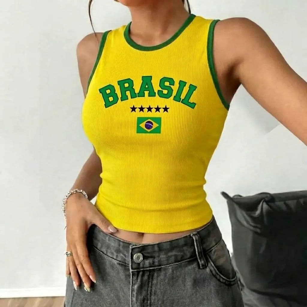Regata Brasil Feminina Blusa Brasil Feminina Camisa Do Brasil Feminina Baby Look Brasil Feminina  Tamanho 36 ao 58