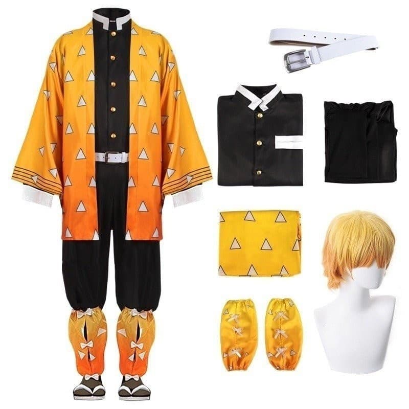 Demon Slayer Cosplay Costume Play Halloween Party Agatsuma Zenitsu Conjunto Completo Para Adultos E Crianças Cardigan Ma