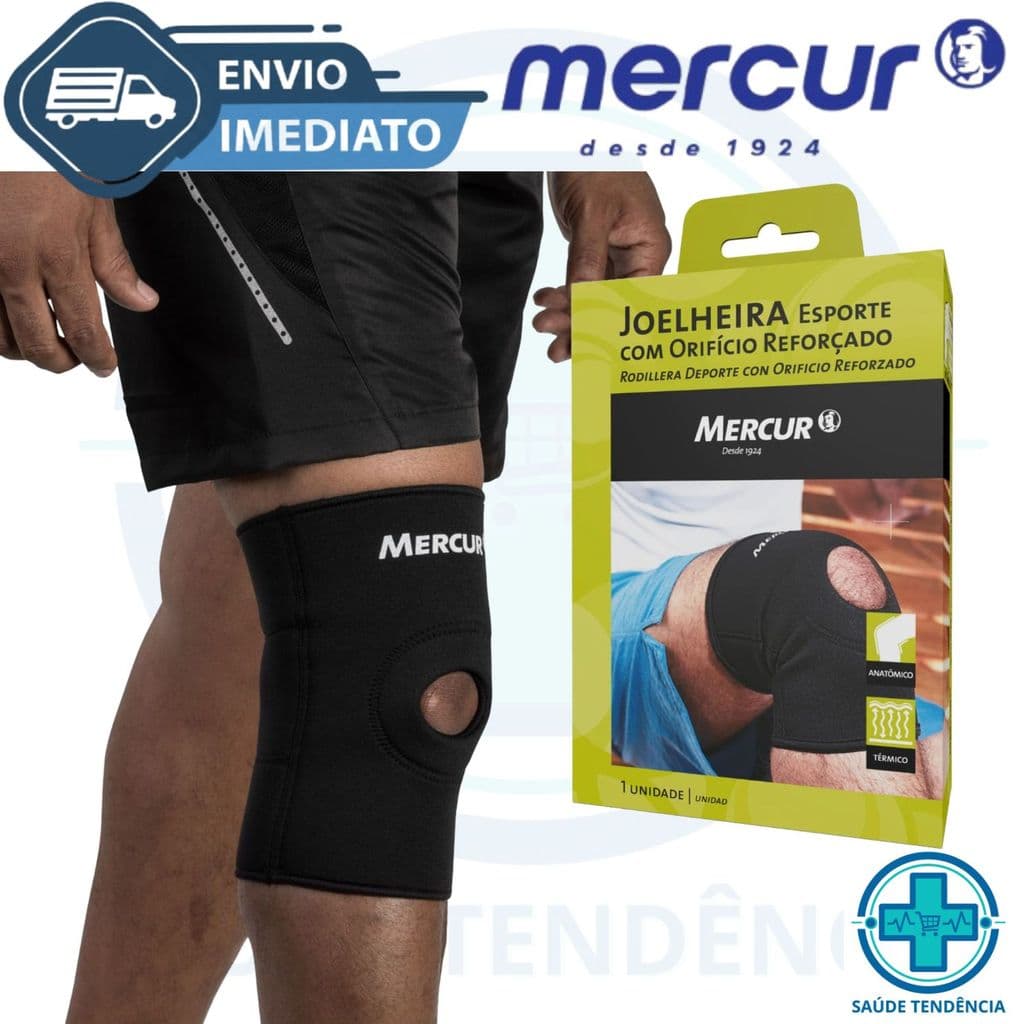 Joelheira Esporte com Orifício Reforçado Mercur Patelar Ortopédica Compressão Ligamento Lesão