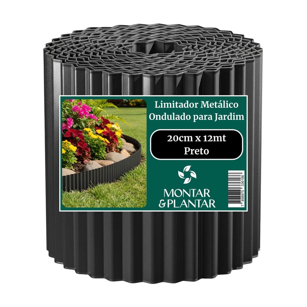 Limitador Metálico Ondulado para Jardim 20cm x 12mt Preto