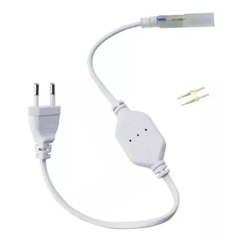 Conector Plug Tomada Fonte Mangueira Led 5050 Chata Bivolt 110V/220V - 01 Unidade