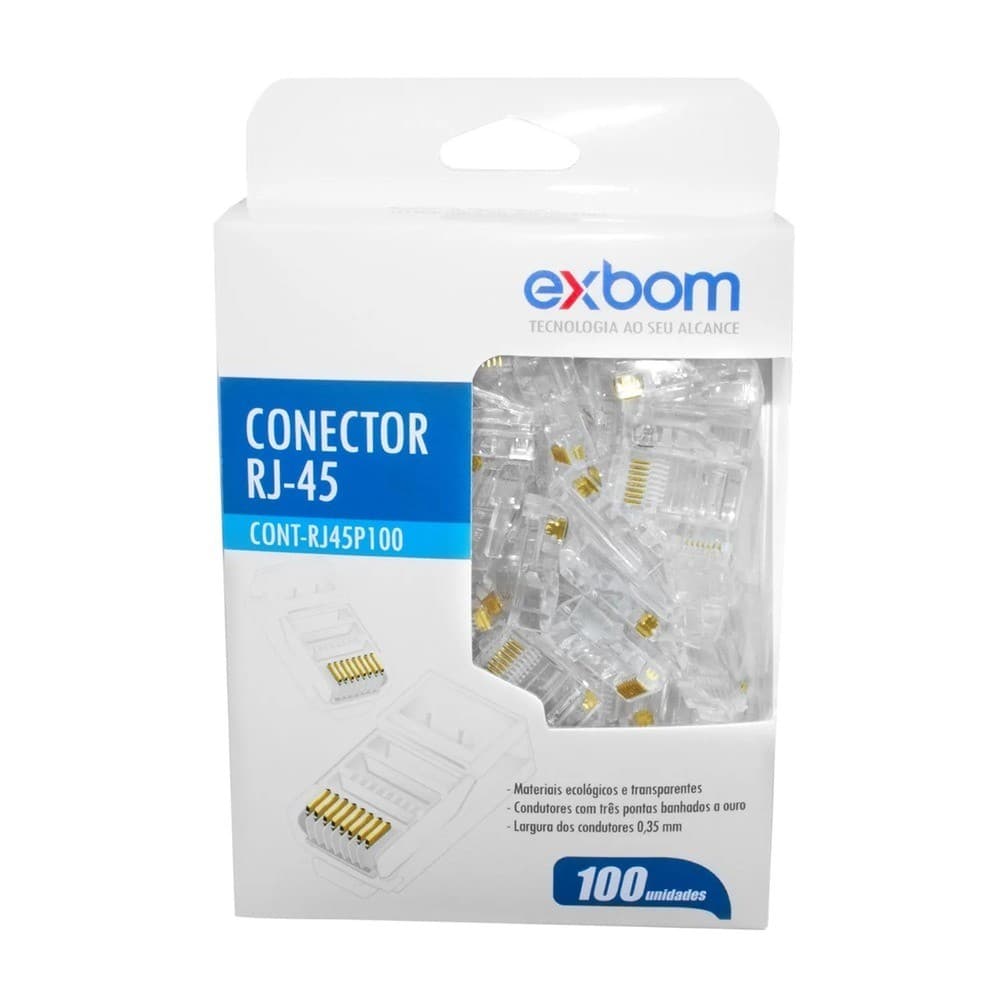 Caixa 100 Conectores Rj45 Cat5e Exbom Plug Cristal 8p8c