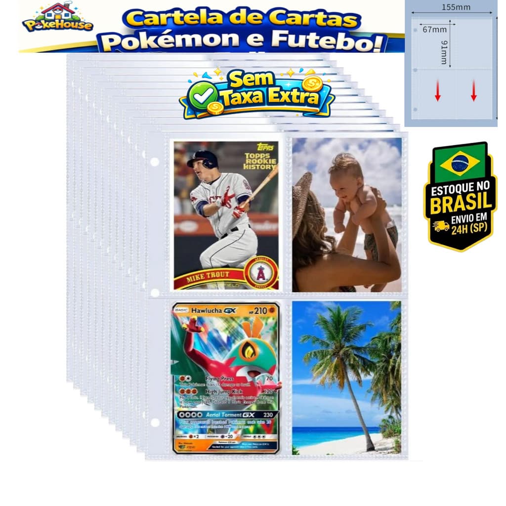 Fichário para Cards Pokémon, Magic, Yugioh – 50, 20 ou 10 Folhas, 3 Furos, 4 Bolsos para RPG e Card Games