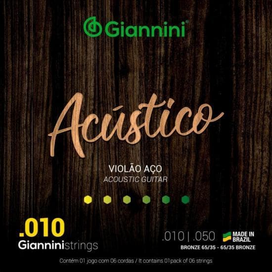 Jogo De Cordas Giannini Violão Aço 0.10 Acústico Geswam