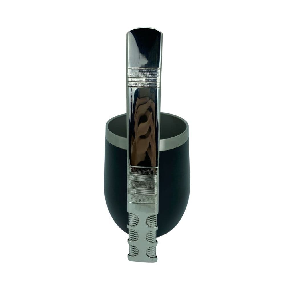 Kit tereré copo cuia térmico 350ml parede dupla inox preto + bomba tela super premium 20cm + escova higiênica