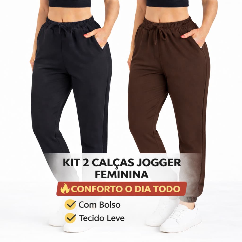 Kit 2 Calças Jogger Feminina Com Bolso Confortável Tecido Leve